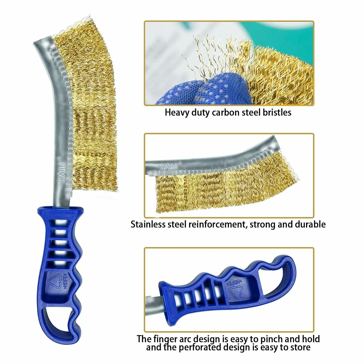 2PCS Heavy Duty Wire Brushes - 11 Long for Rust & Paint Removal | Carbon & Stainless Steel Bristles with Ergonomic Handle - Image 2