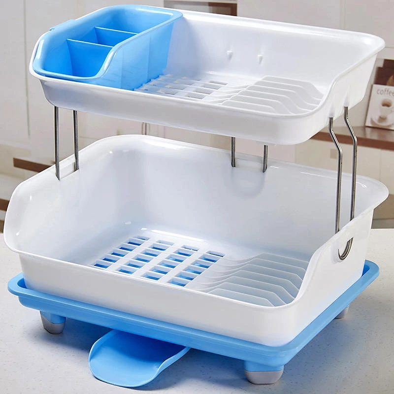 Double Layer Dish Drying Rack | Kitchen Storage Shelf & Tableware Holder - Image 3