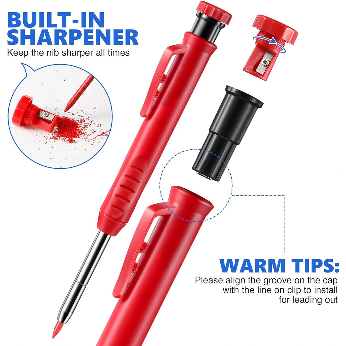 Carpenter Pencil Set - 8 Pack with Sharpener & Carbide Scribe Tool | Multi-Color Refills - Image 5