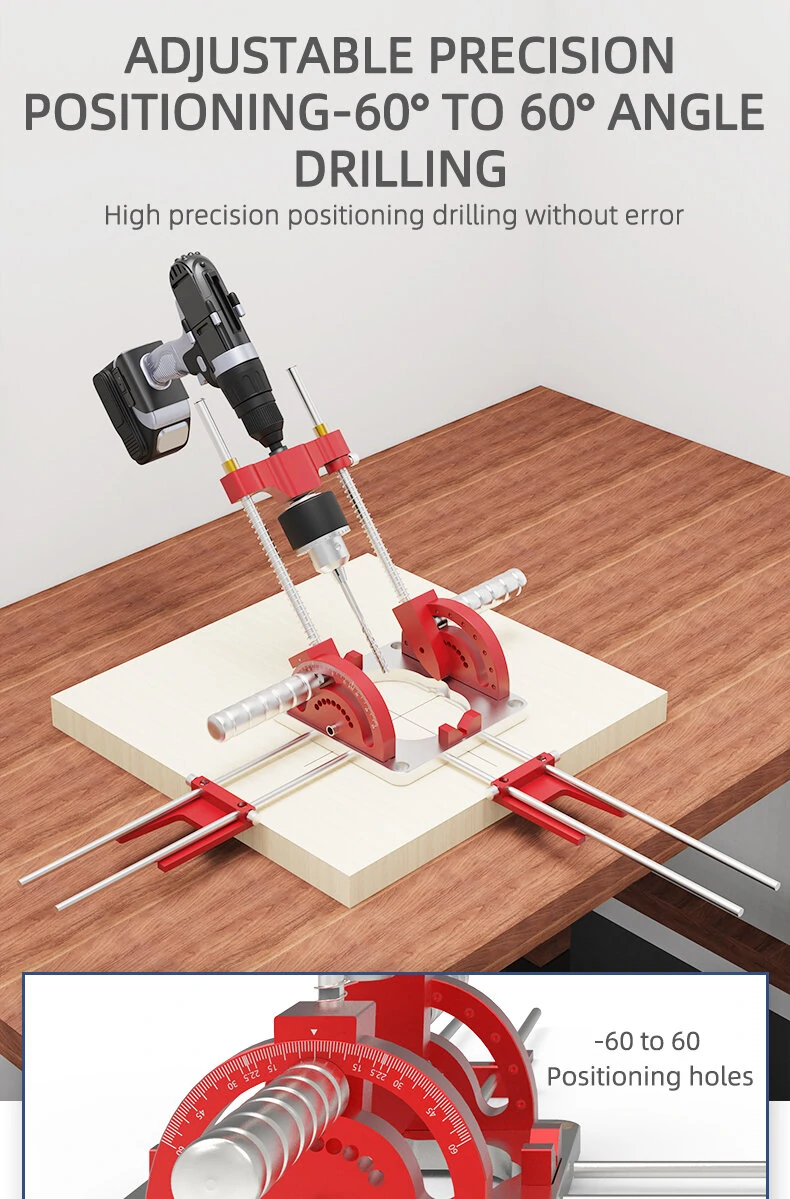 ENJOYWOOD Upgraded Multi-Angle Drill Guide | Adjustable Hole Punch Locator with Handles & Blocks - Image 3