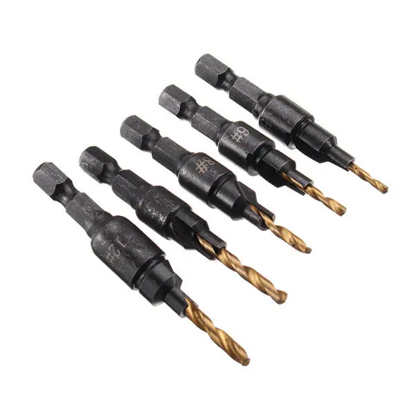 HSS Countersink Drill Bit Set - 5pcs 5/6/8/10/12mm Pilot Hole Woodworking Tool - Image 5
