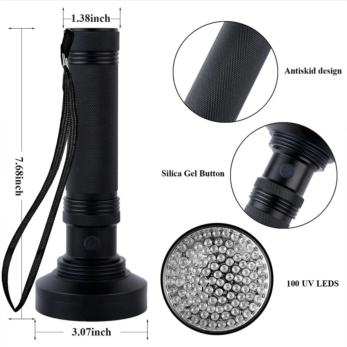 Purple UV Blacklight Flashlight - 100 LED Inspection Lamp for Detection - Image 3