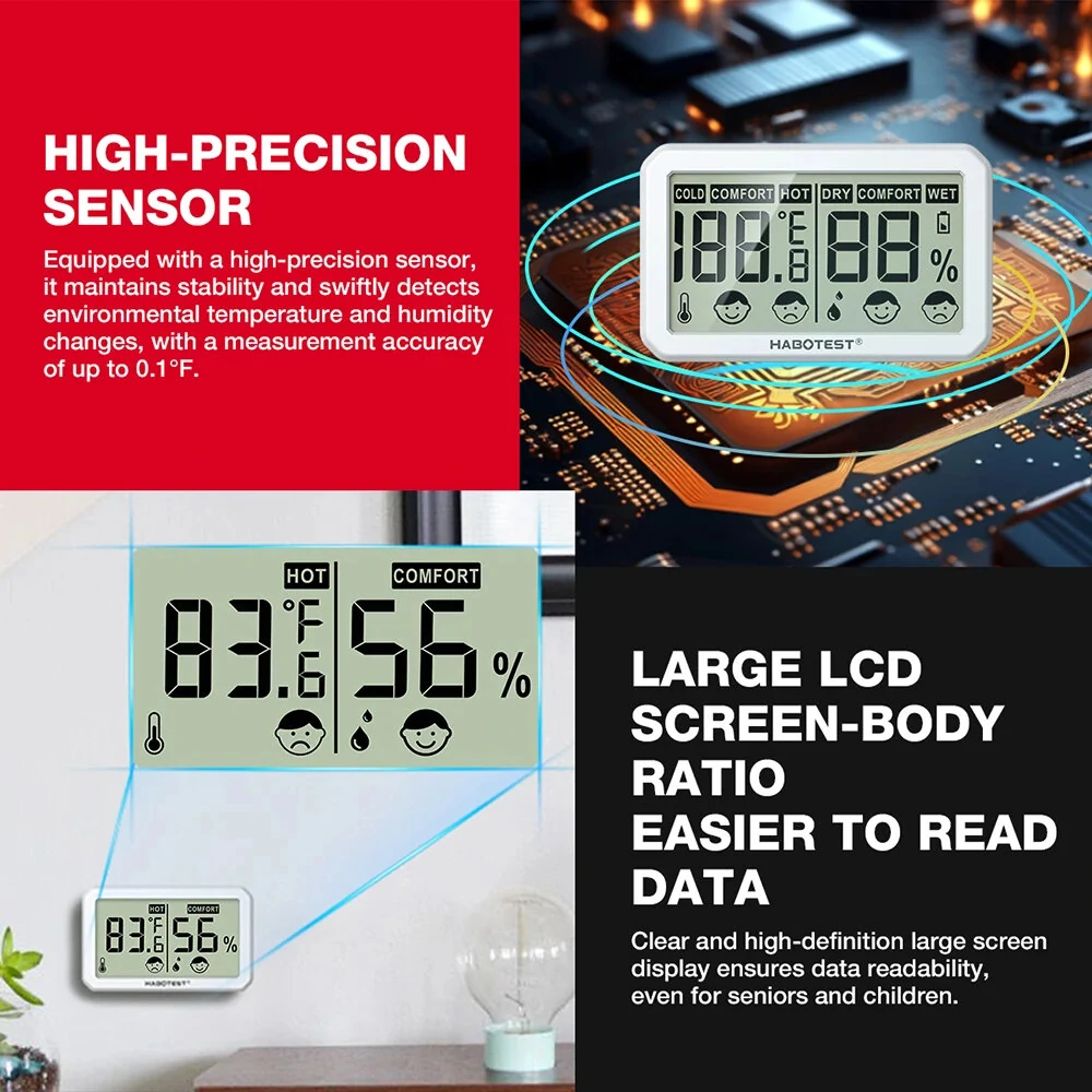 HABOTEST HT681 Digital Thermometer Hygrometer - 2Pcs Mini Weather Station | LCD Temperature Humidity Meter - Image 4