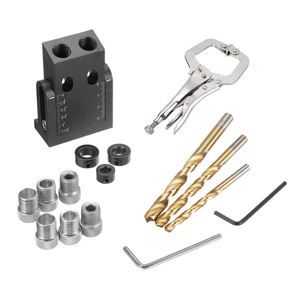 Drillpro 15pc Pocket Hole Jig Kit - 6/8/9.5mm Drill Guide with Titanium Bits - Image 2