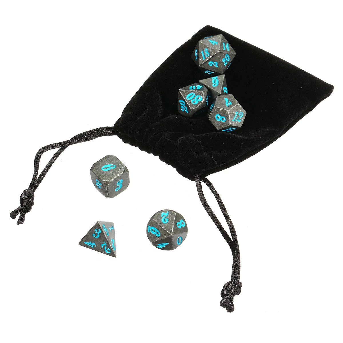 Antique Metal 7-Piece Polyhedral Dice Set - Heavy Metal D&D Dice w/ Bag - Image 4