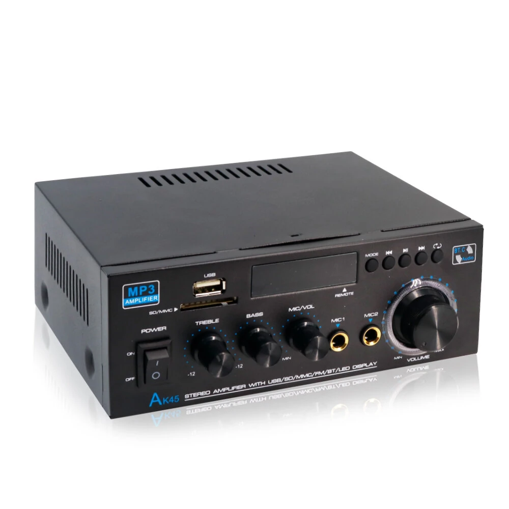 AK45 Stereo Amplifier | 2.0 Channel Bluetooth FM Radio | USB SD Card Bass Treble - Image 2