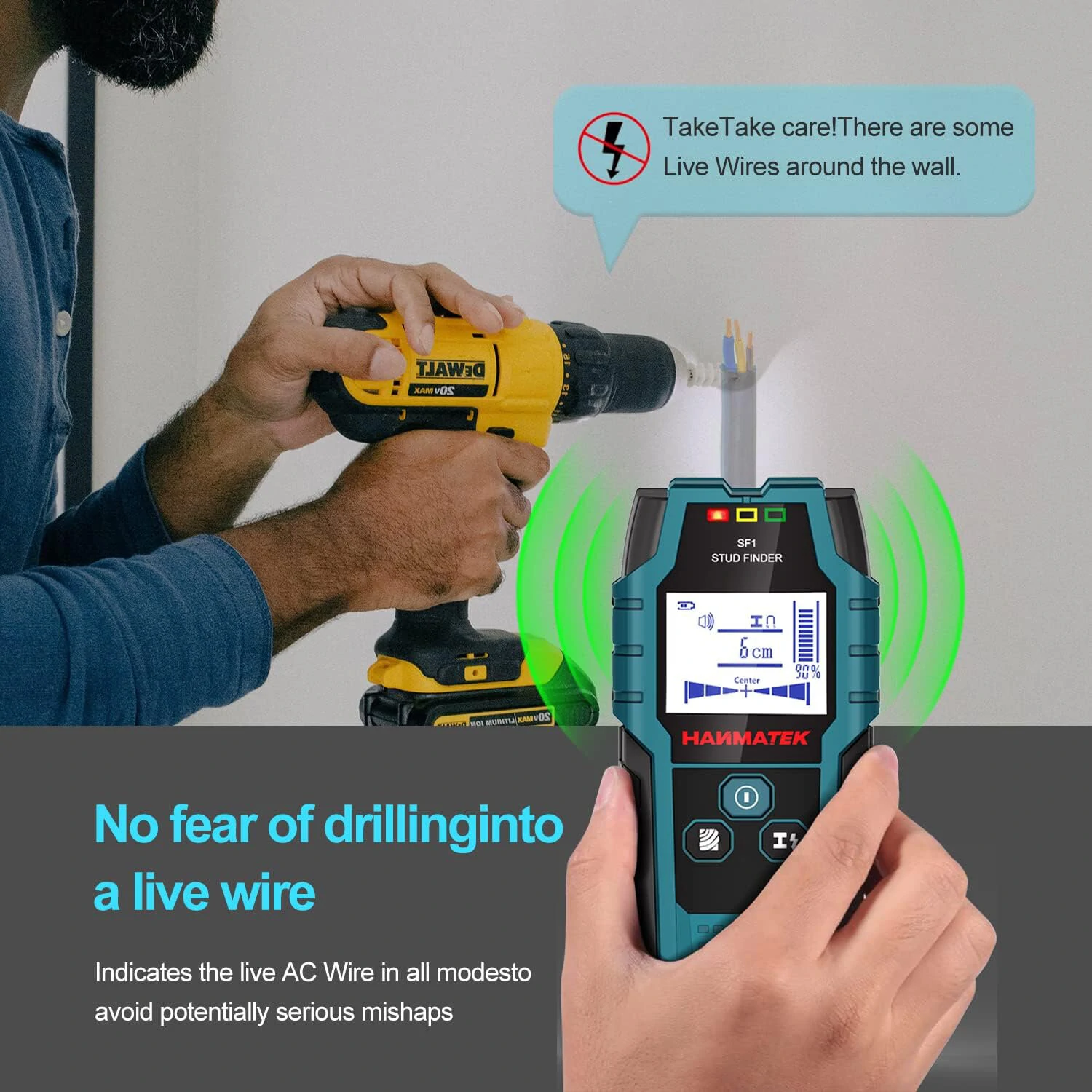 HANMATEK SF1 Stud Finder Wall Scanner - 5 in 1 Detector for Metal Wood & Wires - Image 3
