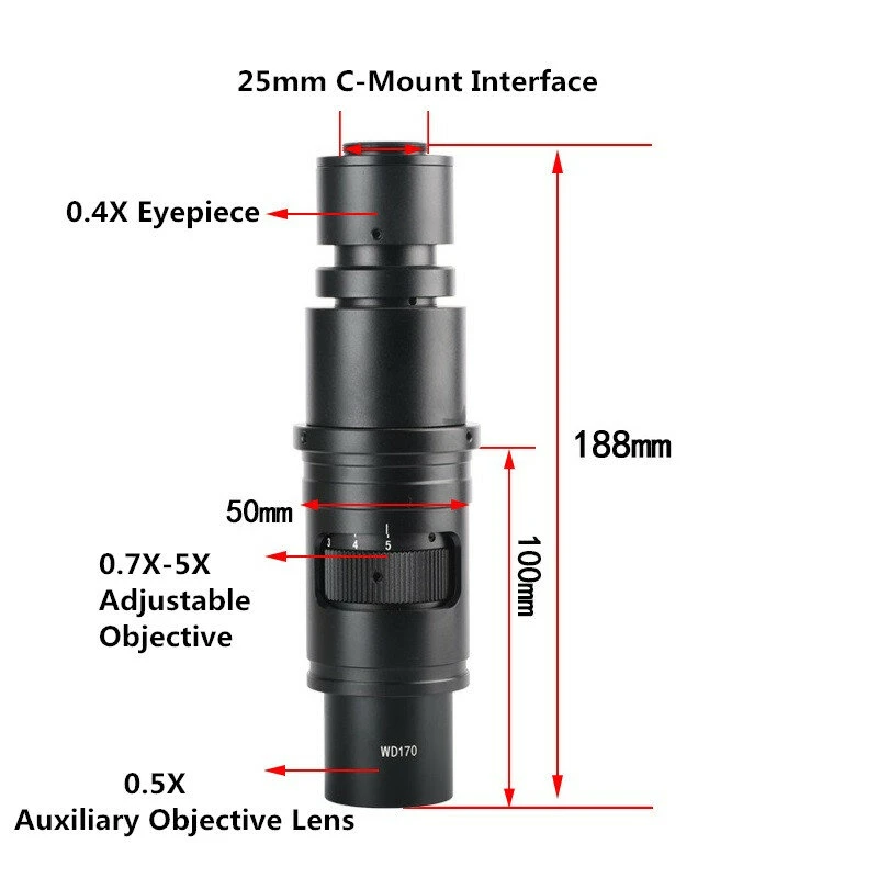 KOPPACE Industrial Microscope Lens | 0.4X Eyepiece 0.7X-5X Zoom | 13X-91X Magnification C-Mount - Image 4
