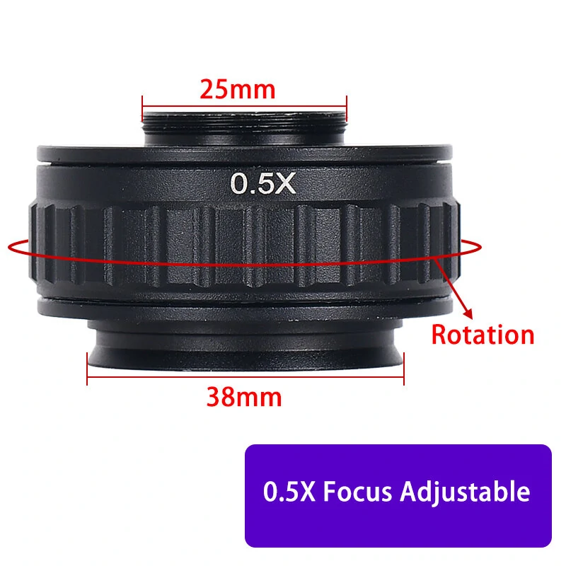 C Mount Lens Adapter - 0.35X & 0.5X Focus Adjustable for Trinocular Stereo Microscope - Image 4