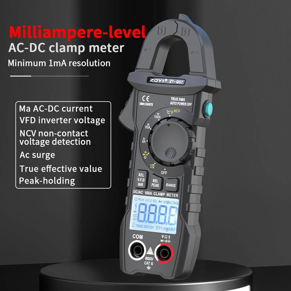 ZT-QS7 True RMS Clamp Meter - 6000 Count AC/DC Digital Multimeter | Auto Range - Image 2