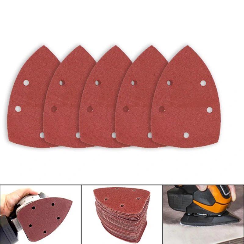 60pcs Triangle Palm Sandpaper Pads Set - 140x140x100mm - 5 Hole - 60 to 400 Grit for Polishing - Image 4