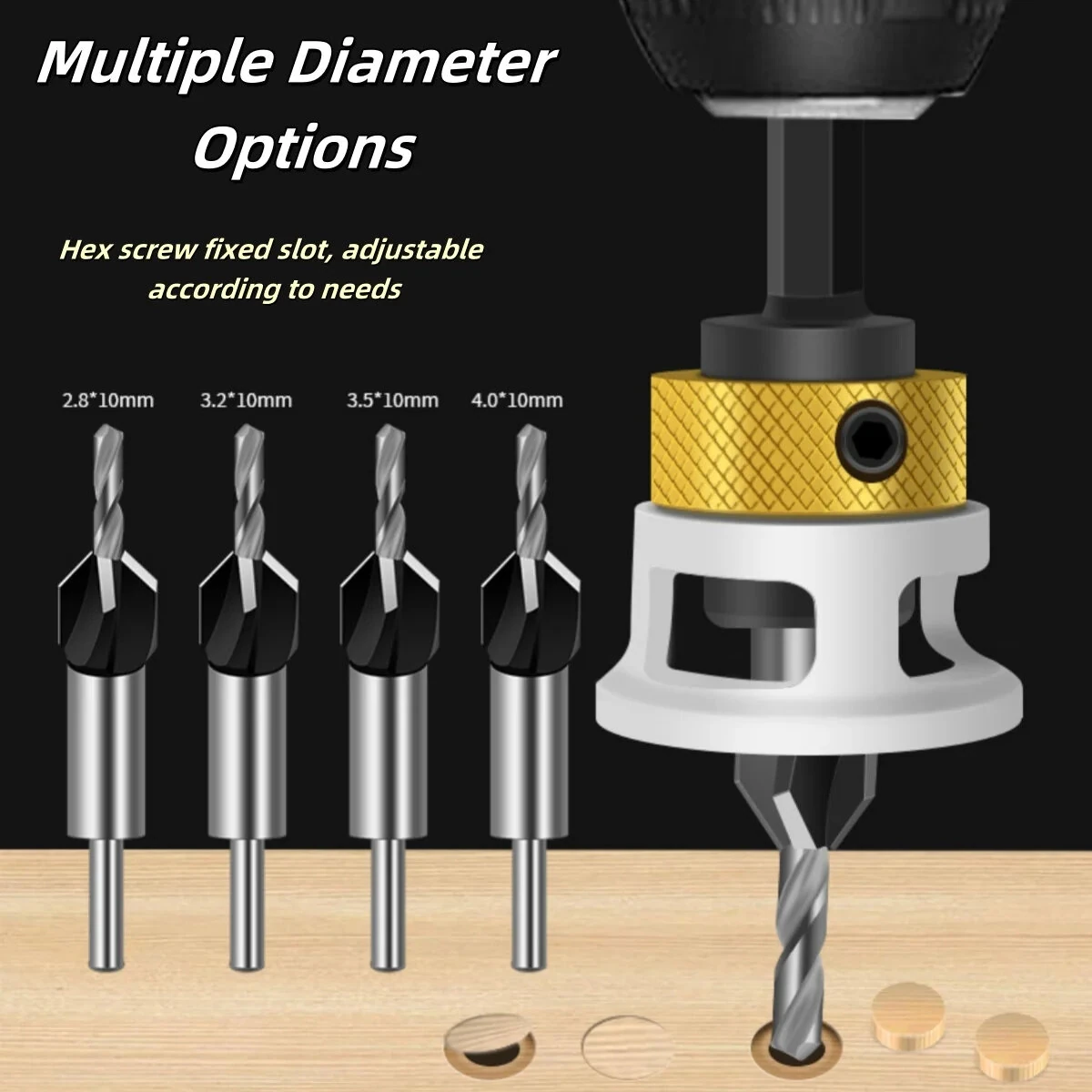 Tungsten Steel 4-in-1 Countersink Drill Bit Set - 2.8mm to 4.0mm | Low Friction Depth Stop - Image 2