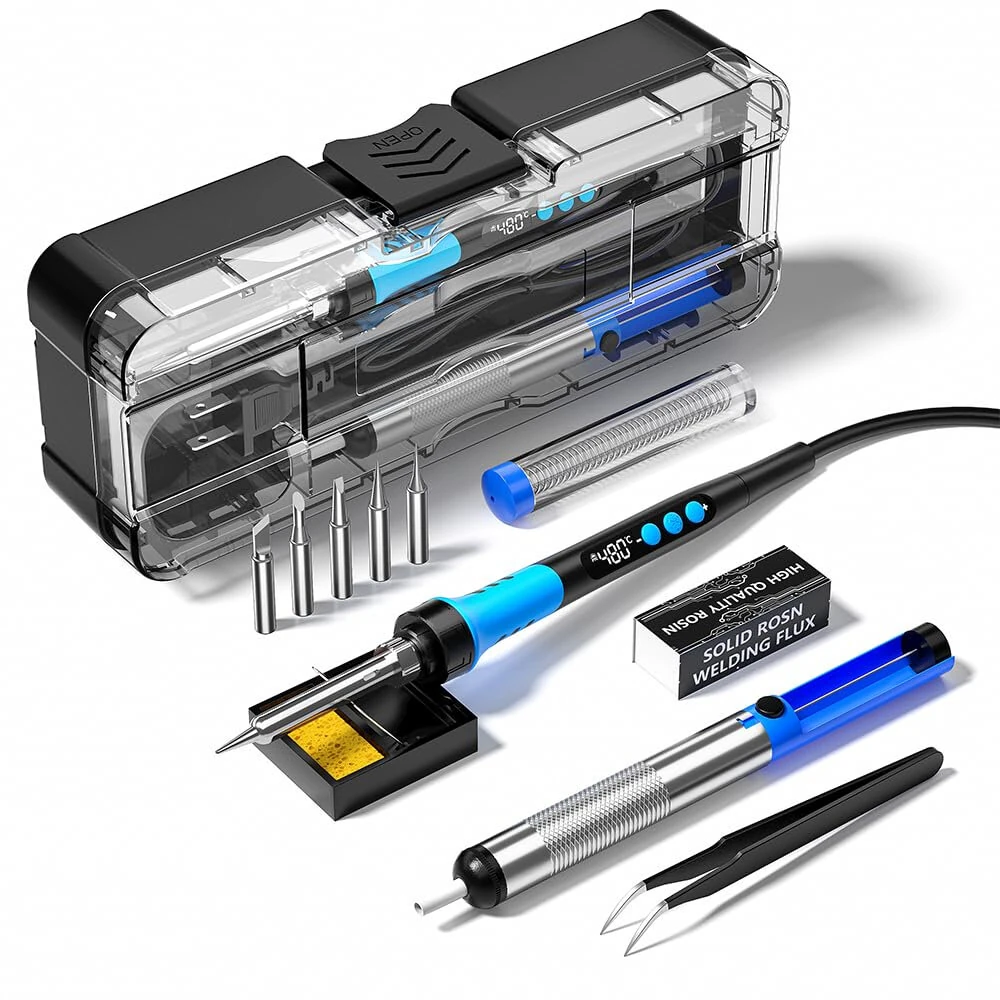 Premium 60W Adjustable Temp Soldering Iron Kit 200-450°C | Ceramic Heater with Solder Tips, Wire & Pump - Image 2