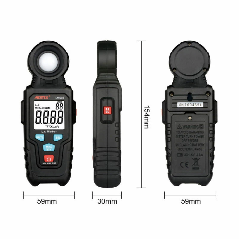 MESTEK LM610 Digital Lux Meter - 100,000 LUX Range | Max/Min Hold | Light Meter - Image 2