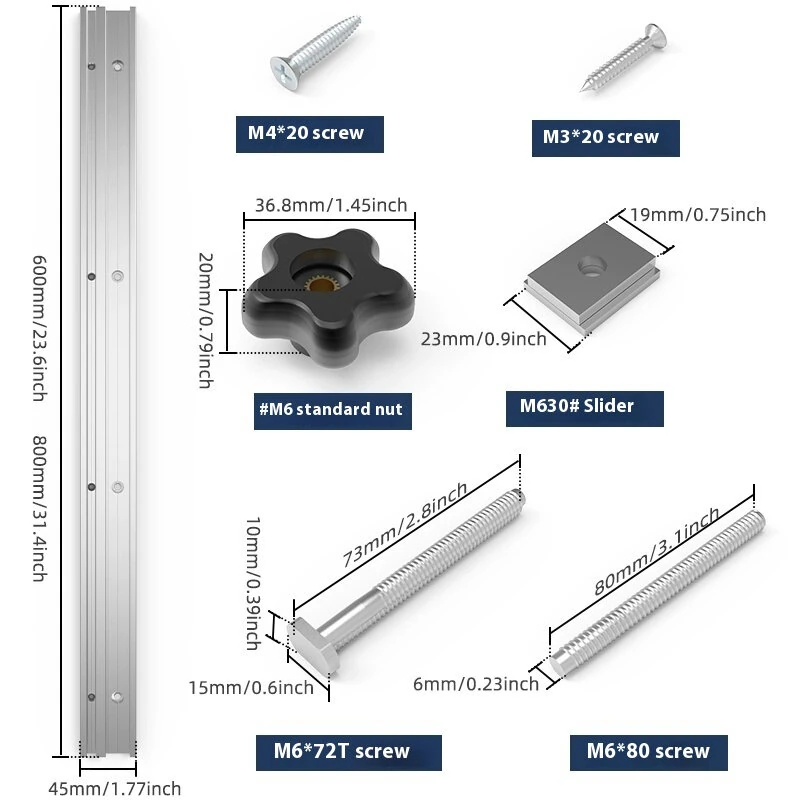 Aluminum Alloy 2-in-1 T-Track & Miter Slot Rails | Universal Combo with Accessories - Image 3