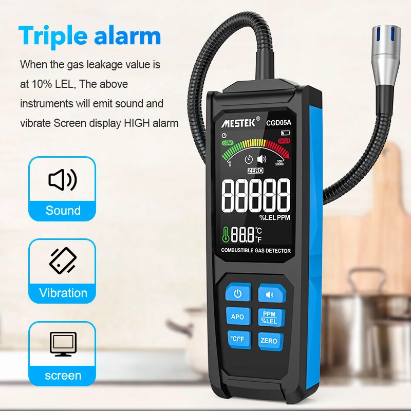 MESTEK CGD05A Portable Gas Leak Detector | Natural Gas Analyzer with Alarm - Image 5
