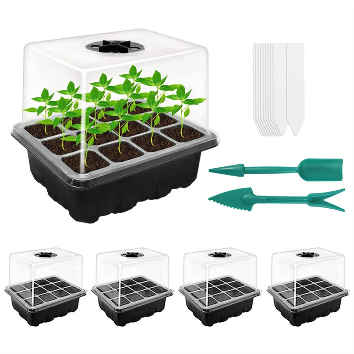 5 Pack 12-Cell PVC Seed Starter Tray Kit | Adjustable Humidity Control & Enhanced Drainage - Image 2
