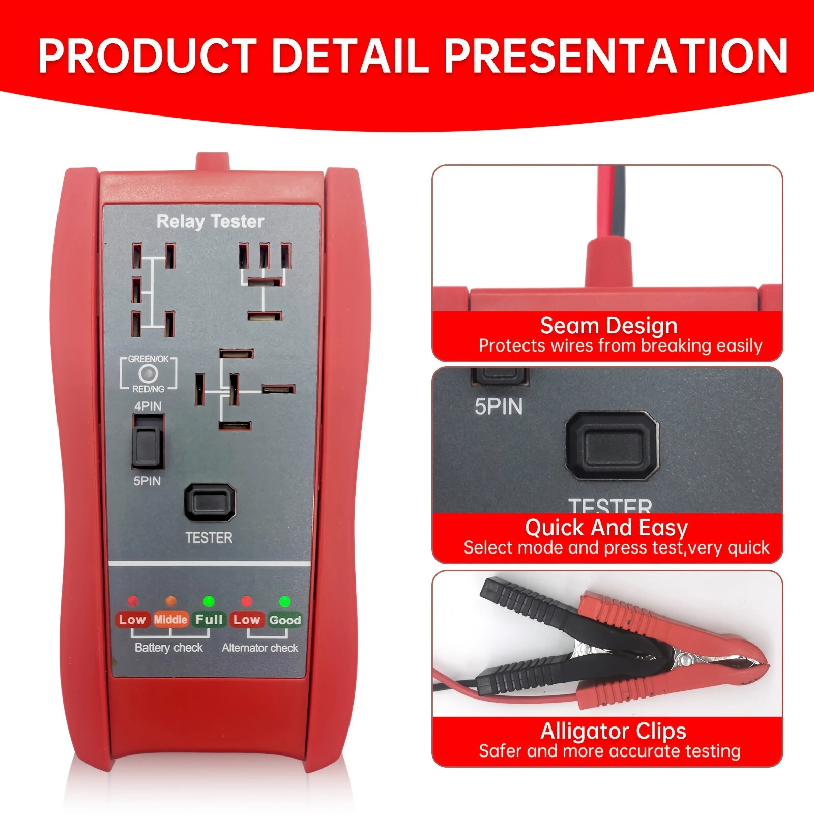 Universal 12V 2in1 Car Relay Tester & Battery Checker with LED Indicator Light - Image 4