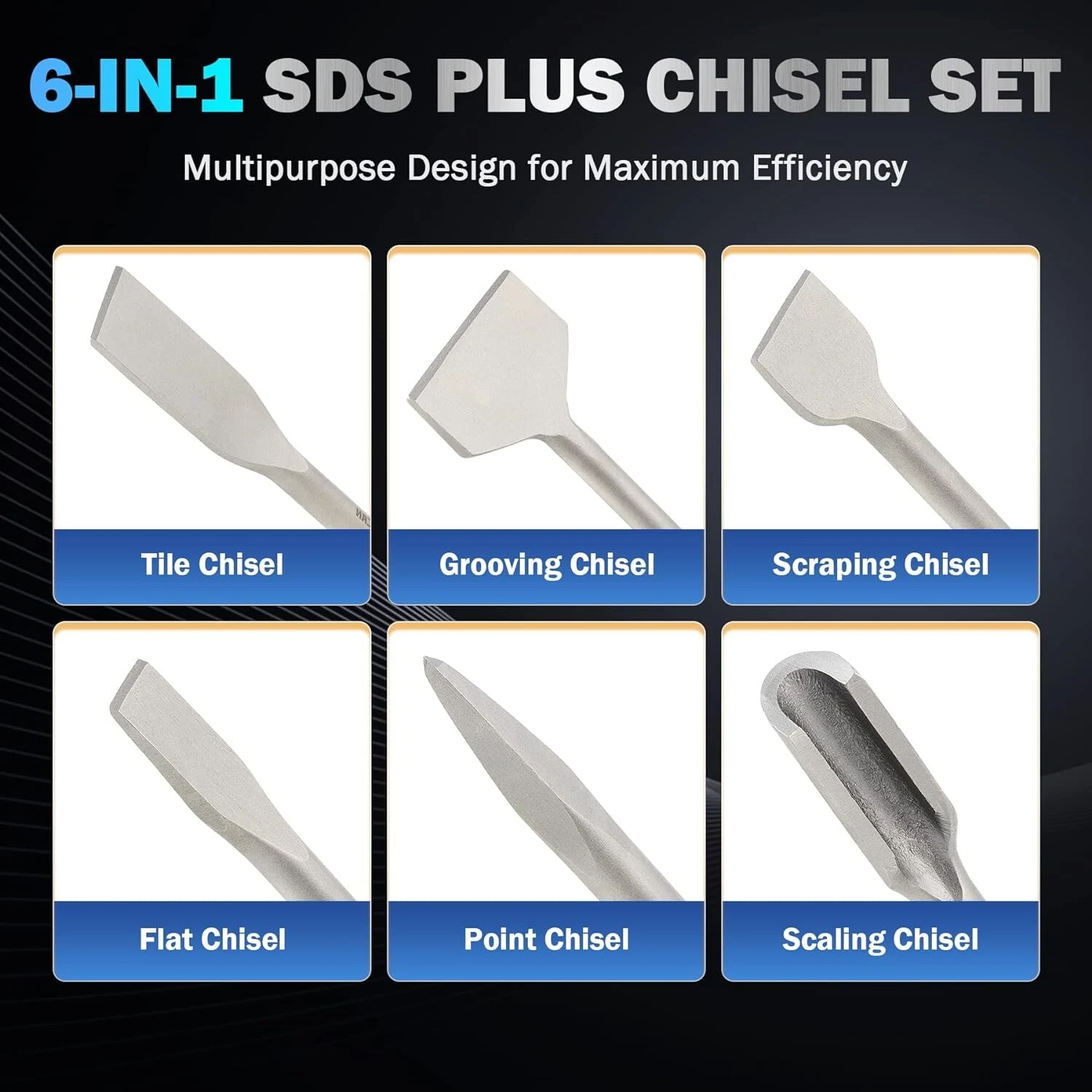 6PCS SDS Plus Chisel Set - 40Cr Steel for Concrete, Tile & Masonry - Image 4