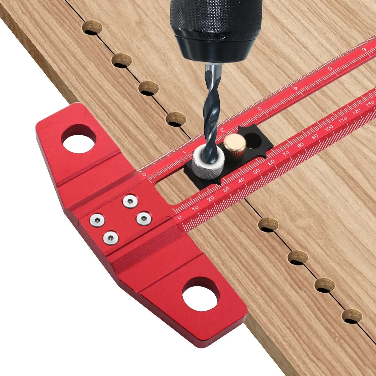 2 in 1 Woodworking Drilling Jig & Scribing Ruler | Aluminum T-Square with Metric/Inch Scale - Image 4
