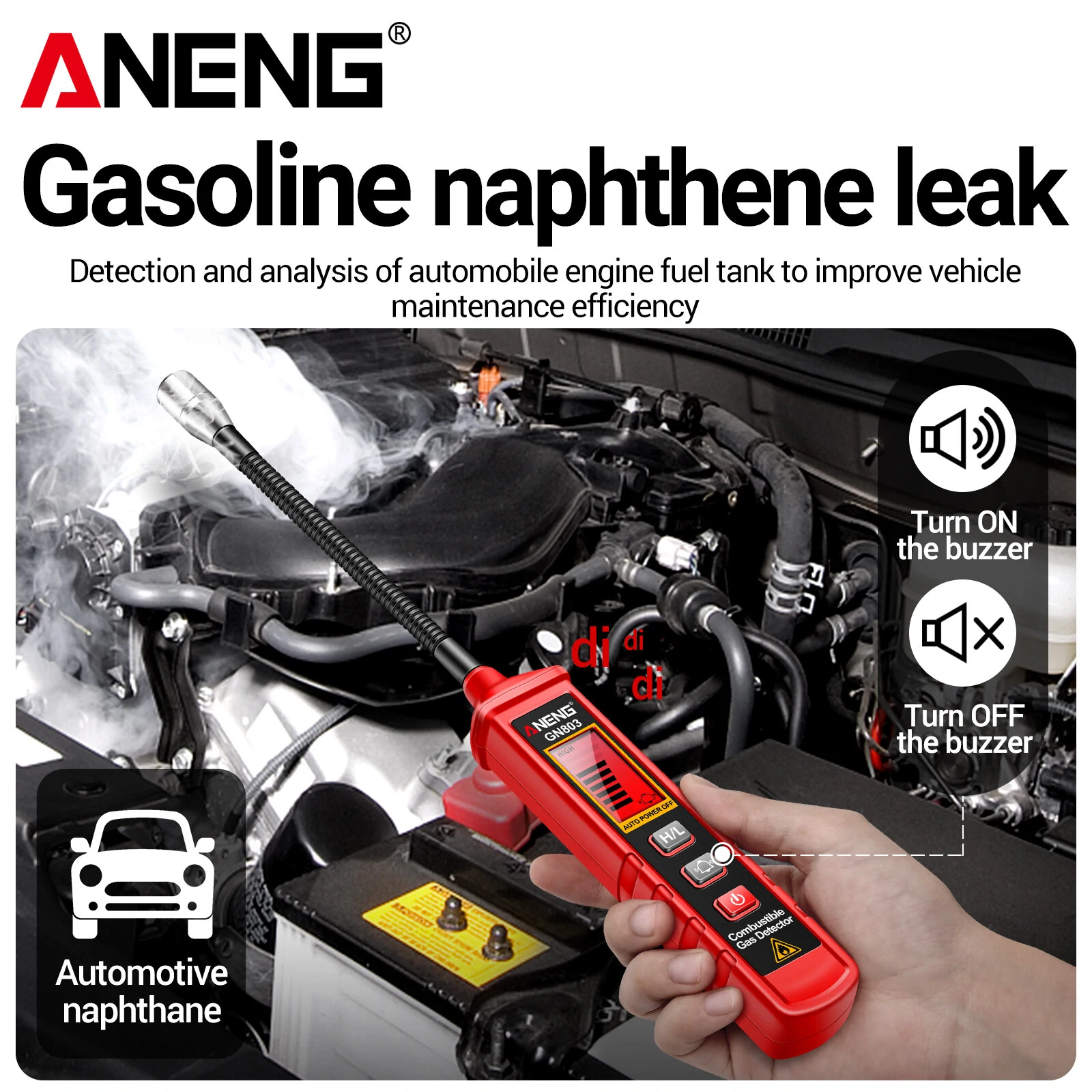 ANENG GN803 Combustible Gas Leak Detector | High Sensitivity 300-10000PPM | Adjustable with Bendable Hose - Image 5