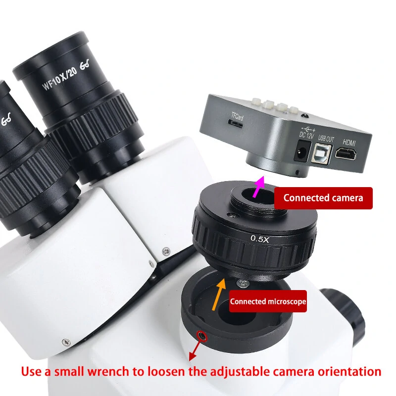 C Mount Lens Adapter - 0.35X & 0.5X Focus Adjustable for Trinocular Stereo Microscope - Image 2