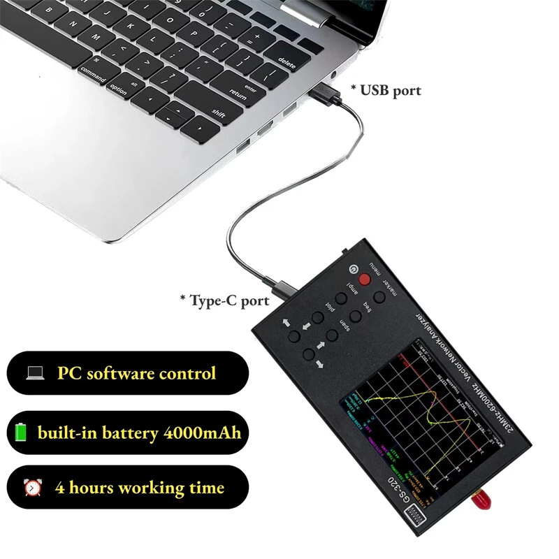 GS320 Vector Network Analyzer | 23MHz-6200MHz Handheld RF Analyzer & VSWR Tool - Image 3