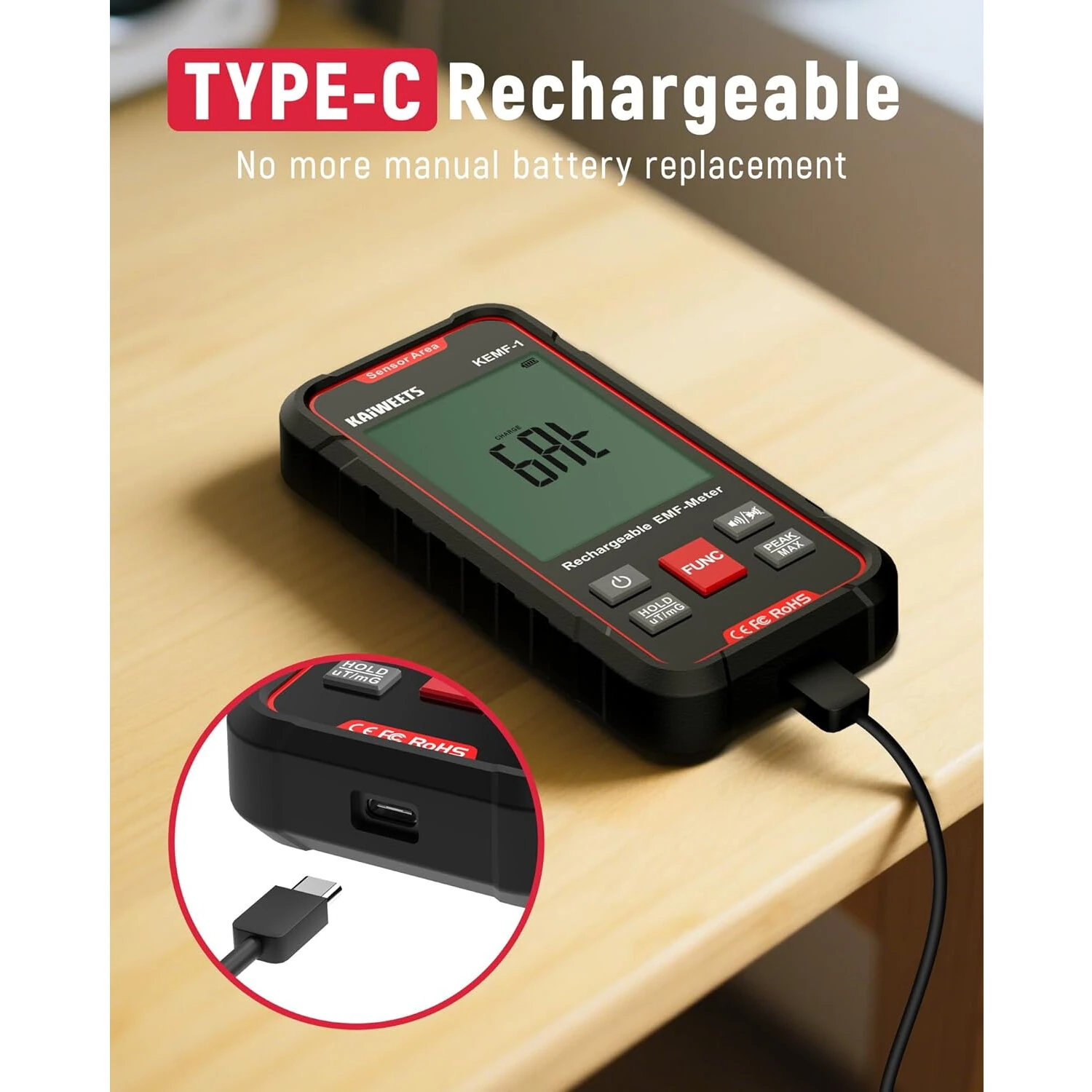 KAIWEETS KEMF-1 EMF Detector | 3-in-1 Handheld Meter for Magnetic RF WiFi Radiation - Image 5