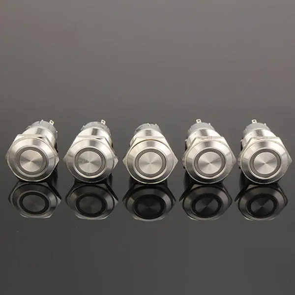 12V 16mm Latching Angel Eye LED Push Button Switch Flat Head Metal Illuminated - Image 3