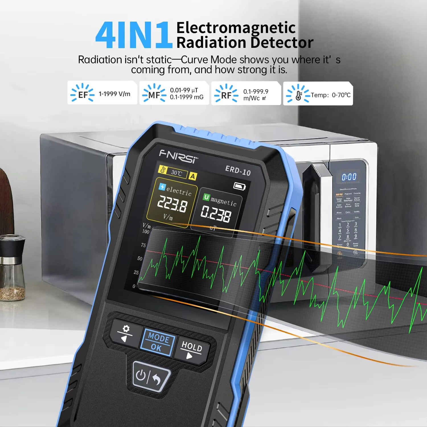 FNIRSI ERD-10 EMF Meter | High Accuracy RF Radiation Tester | Portable with Color Screen - Image 4