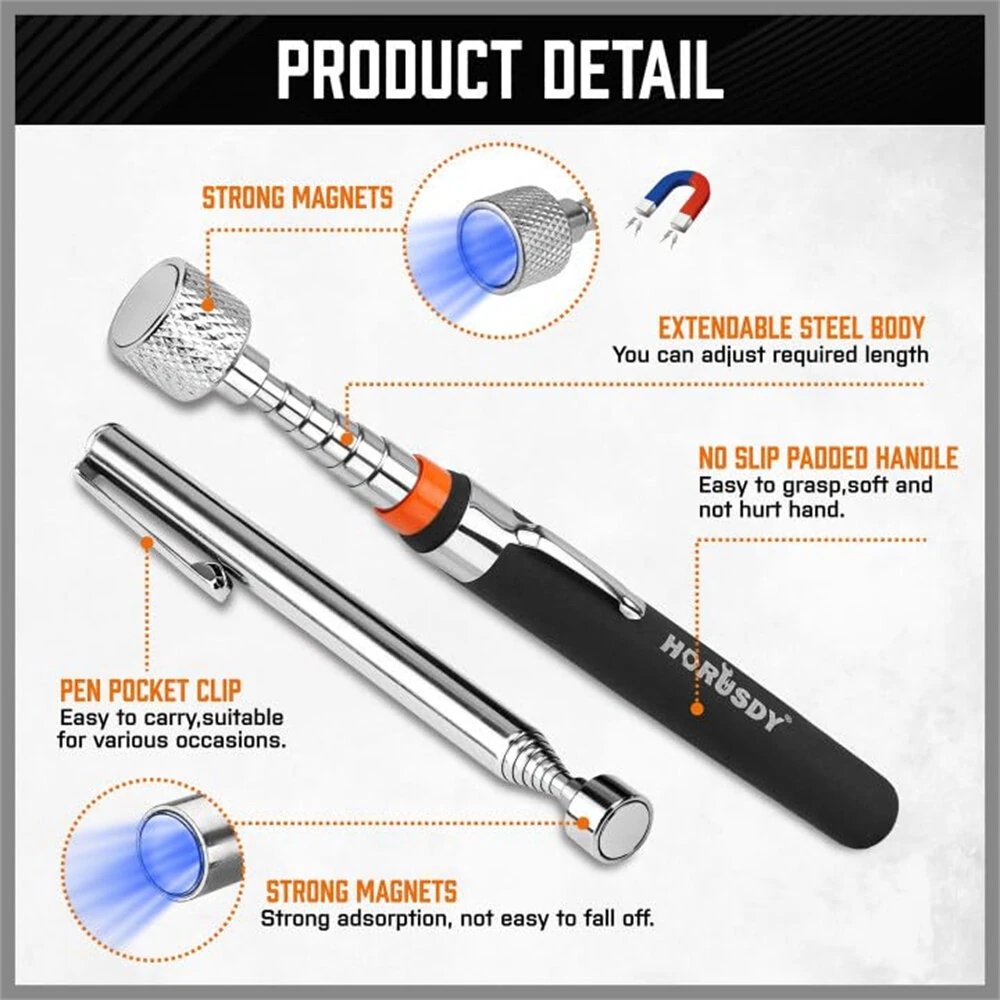 Magnetic Pickup Tools Set - 5-Piece Telescoping Sticks & Tray - 15LB 10LB 3LB 1.5LB - Rust-Proof for Mechanics & DIY - Image 3