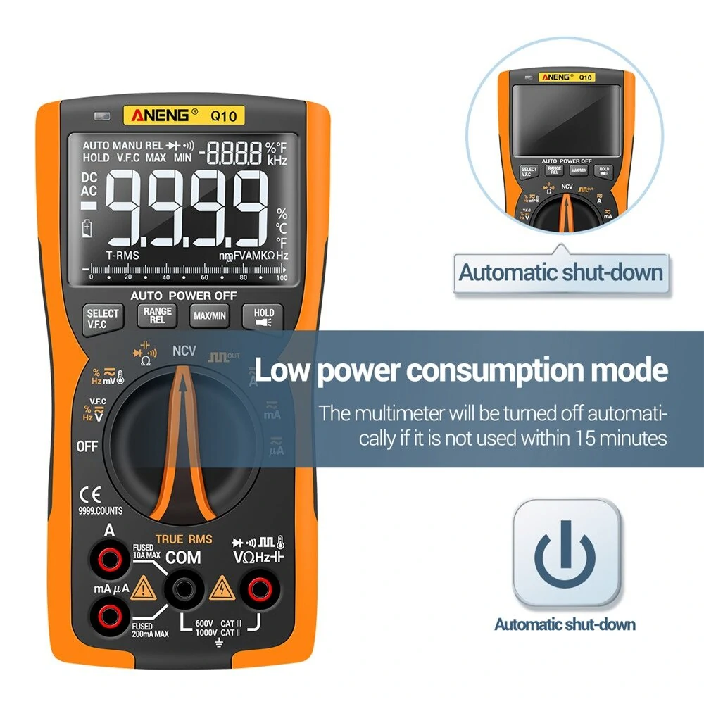 ANENG Q10 Digital Multimeter - True RMS 9999 Count | NCV & Transistor Tester - Image 5