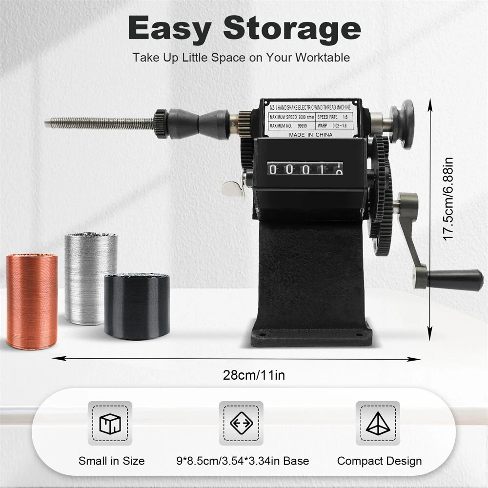 Manual Coil Winder Counter Machine - 02-26mm Wire Diameter - Cast Iron Frame & Steel Gear - Image 2