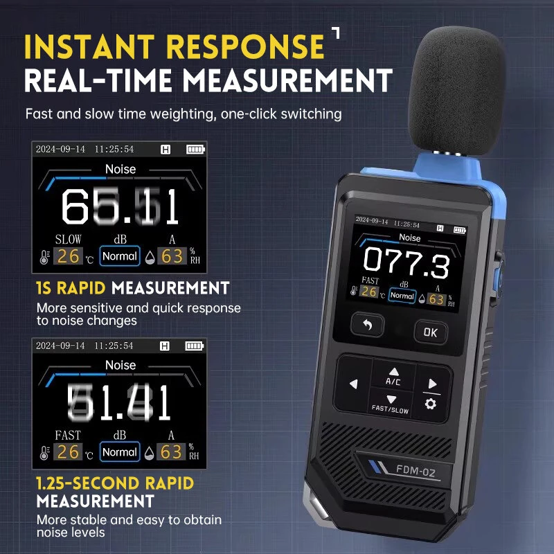 FNIRSI FDM02 Professional Noise Meter - 30dB to 130dB Range | A/C Weighting & Color Screen - Image 3
