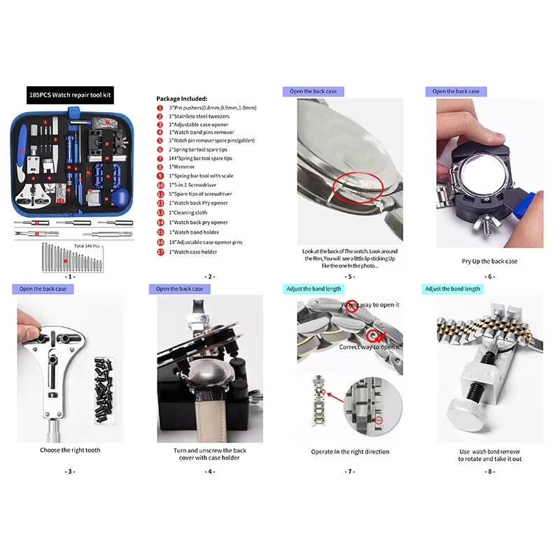 Watch Repair Kit - 185pcs Professional Tools Set with Case Opener & Battery Press - Image 3