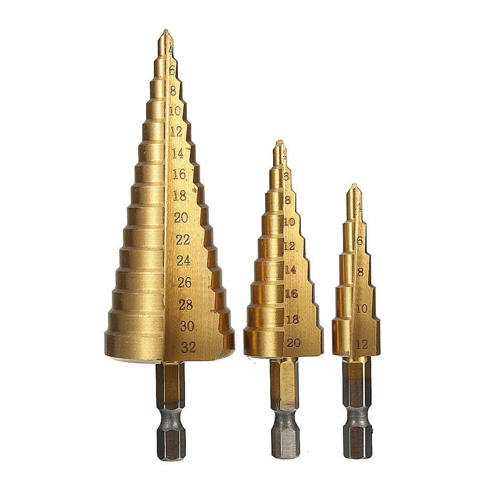 Drillpro 3pcs HSS Titanium Step Drill Bit Set | 4-32mm | Hex Shank - Image 5