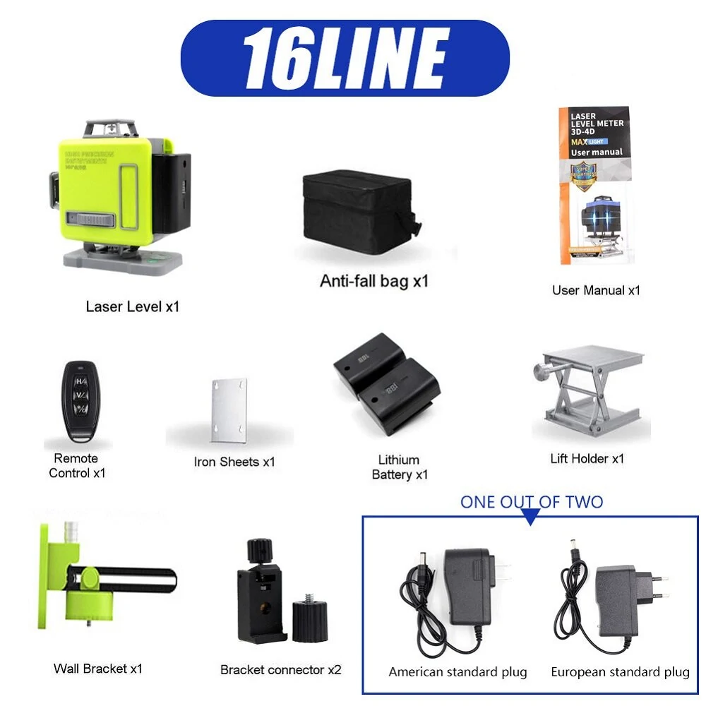 Green Light 4D 16 Line Self-Leveling Laser Level | 360° Rotary with 2 Batteries - Image 5