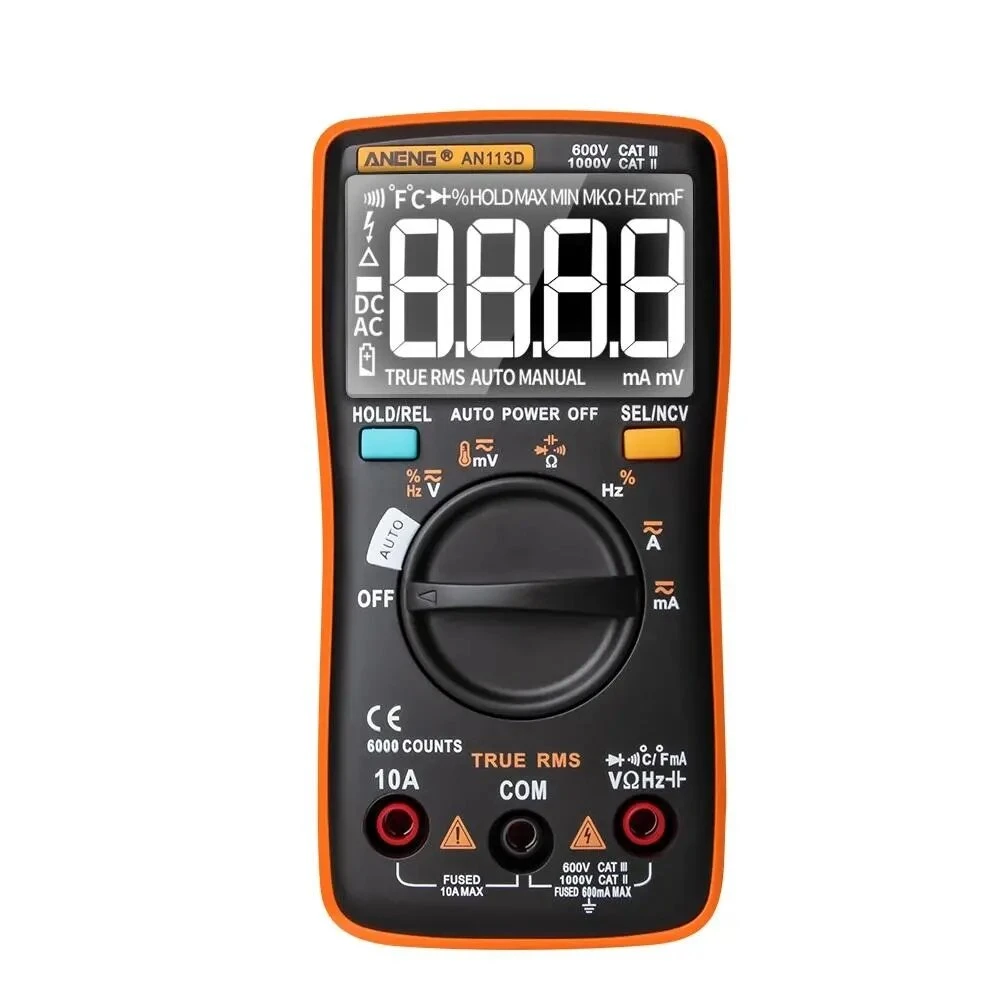 ANENG AN113D True-RMS Digital Multimeter - 6000 Counts, Temperature Tester, AC/DC Voltage - Image 2