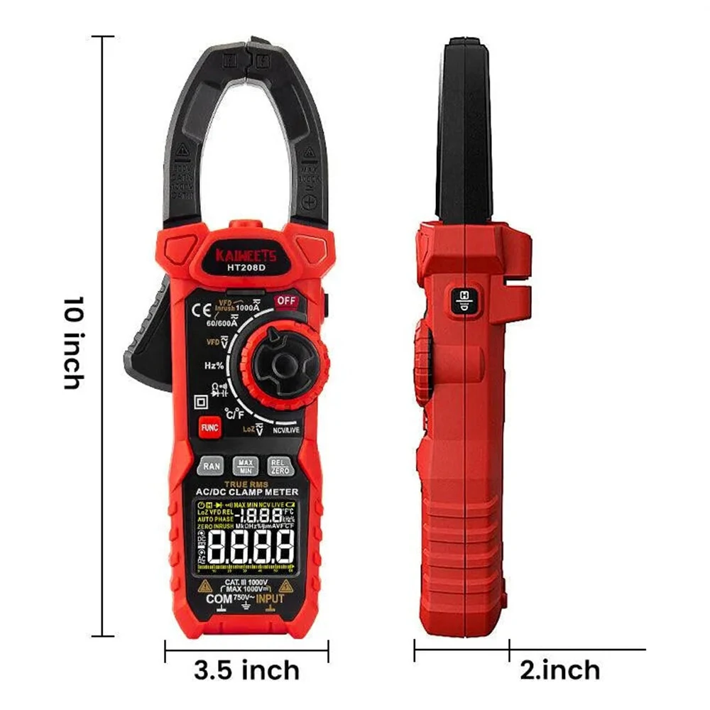 KAIWEETS HT208D True RMS Clamp Meter - 6000 Counts AC/DC 1000V | NCV LED Flashlight - Image 4