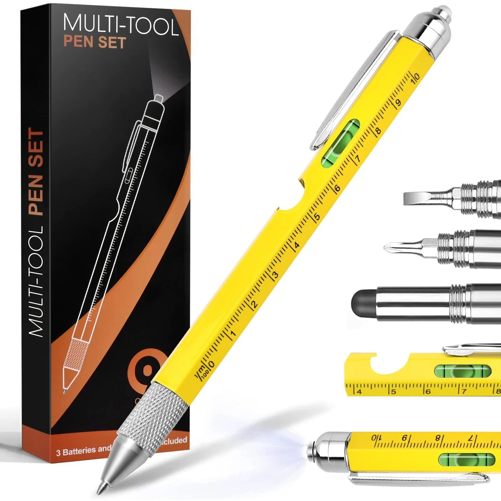 9-in-1 Multi-Tool Stylus Pen - Aluminum with LED Light, Screwdrivers & Bottle Opener - Image 3