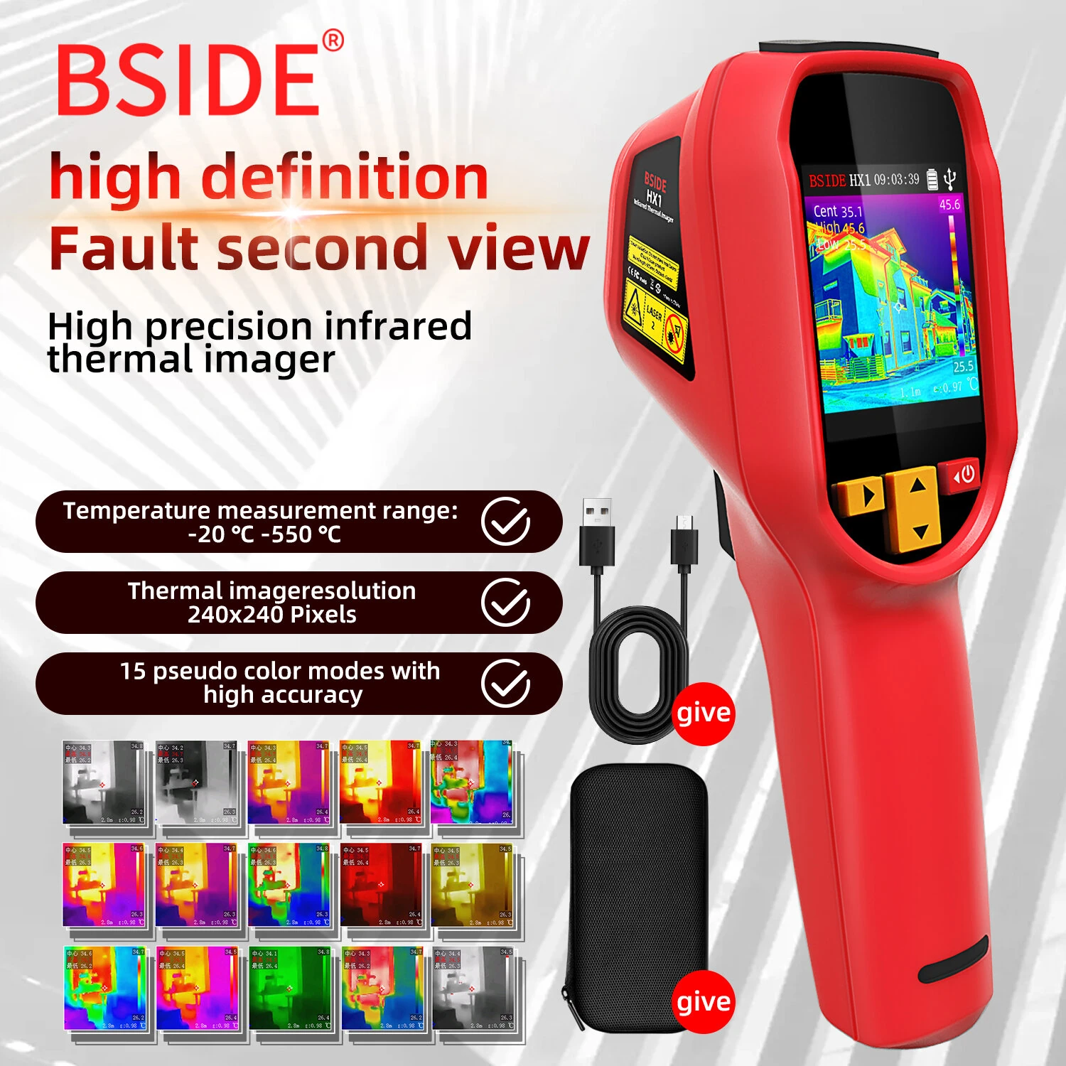BSIDE HX1 Thermal Imager | 240x240 IR Camera, 2.4 LCD, -20°C to 550°C, USB-C - Image 2