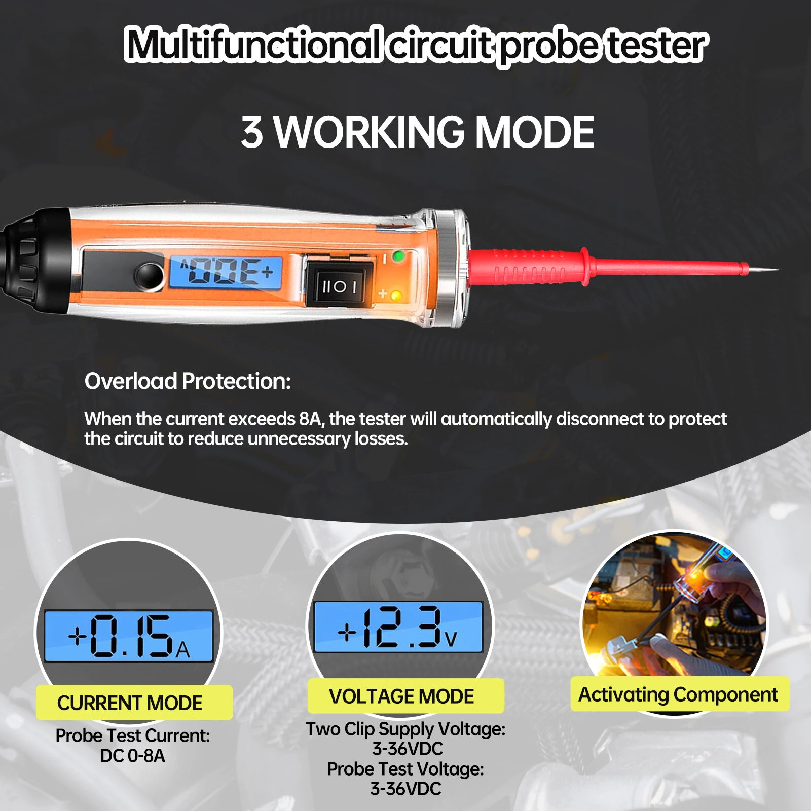 NS-822A Digital Circuit Probe Tester | 3-36VDC LCD Screen & Overload Protection - Image 3