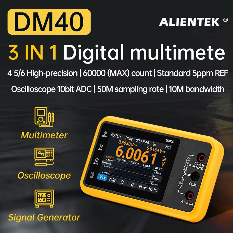 ALIENTEK DM40 3-in-1 Digital Multimeter | 60000 Count Oscilloscope & Signal Generator - Image 2