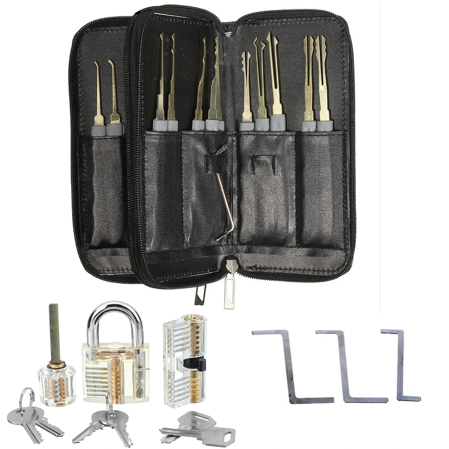 26PCS Locksmith Training Set with 3 Transparent Padlocks | Spring Steel Lock Picks & Unlock Gun | Perfect for Beginners - Image 2