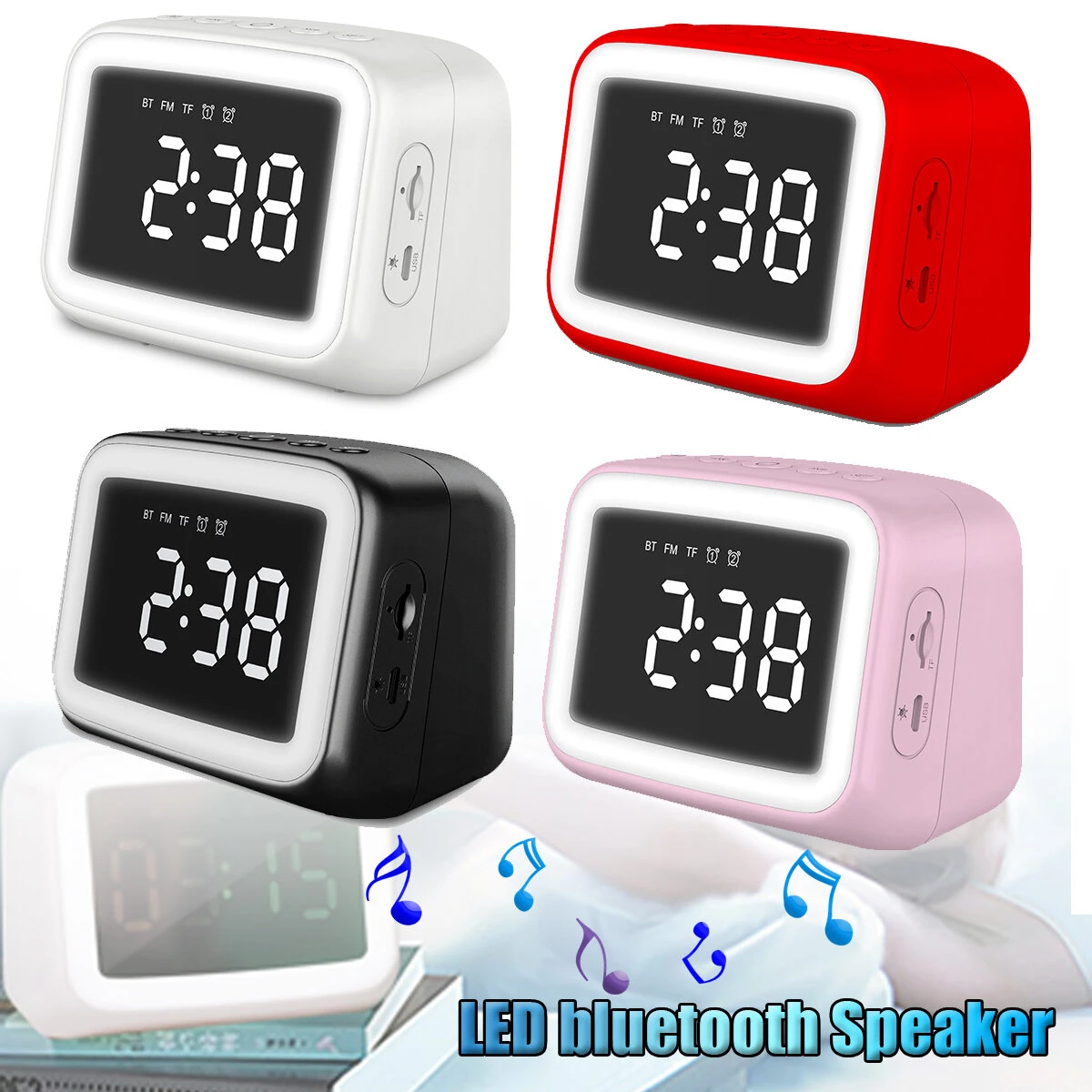 Digital Alarm Clock with FM Radio & Bluetooth 5.0 - LED Mirror Speaker - Image 4