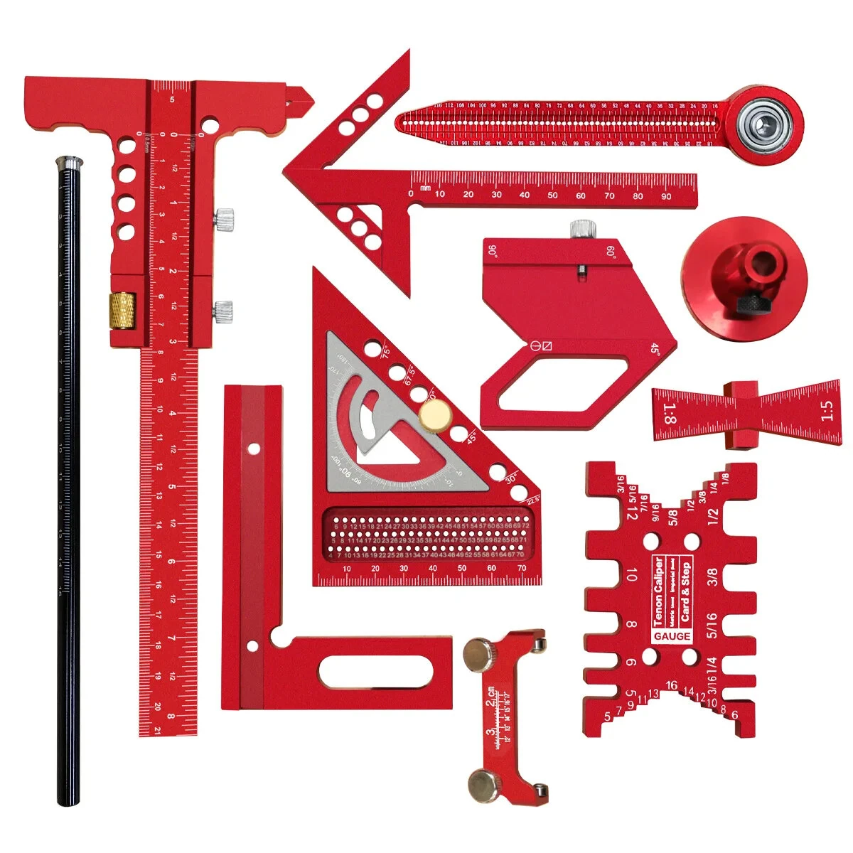 10pcs Aluminum Alloy Woodworking Square Kit - Multi-Angle Ruler & Compass Scriber - Image 5