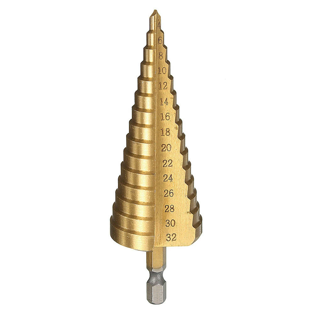 Drillpro 4Pcs HSS Titanium Step Drill Bit Set | 1/4 Inch Hex Shank | 3-32mm - Image 2