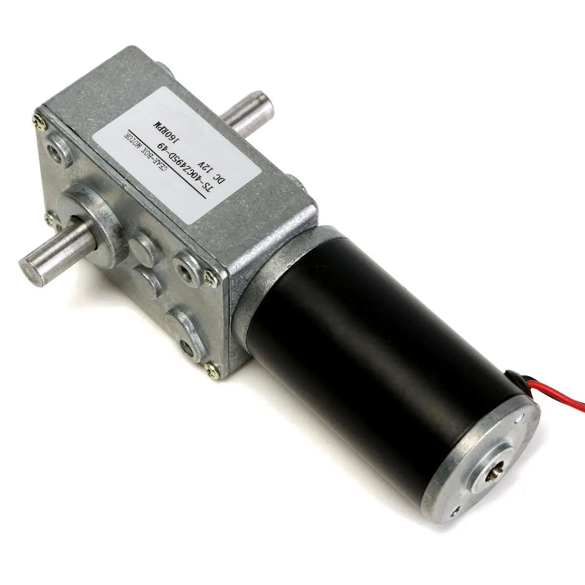 12V 160RPM Worm Gear Reduction Motor - Double Shaft DC Gearbox Motor - Image 5