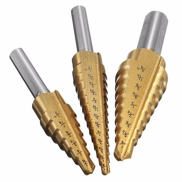 HSS Titanium Step Drill Bit Set - 3 Piece | 1/8 to 3/4 Inch Hole Cutter - Image 3
