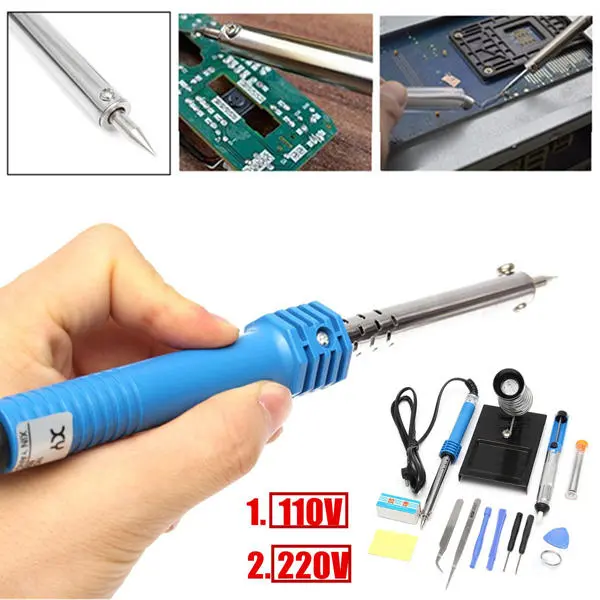 60W 110V/220V Soldering Iron Kit | 14-in-1 Starter Tool Set with EU Plug - Image 5